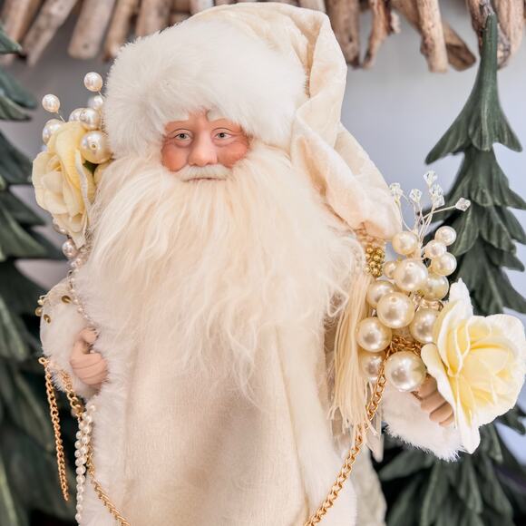 Elegant Vintage Holiday Moments Collection-Tabletop/Treetop Santa-Gold and Ivory - Picture 8 of 11